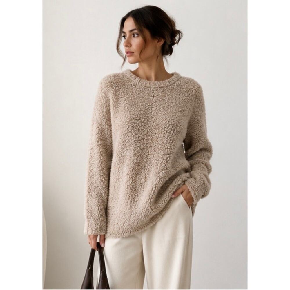NakedCashmere Cozy Bouclé Cashmere Blend Sweater Cream Beige Size L